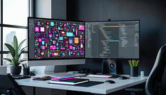 A Figma workspace and a code editor shown side by side.