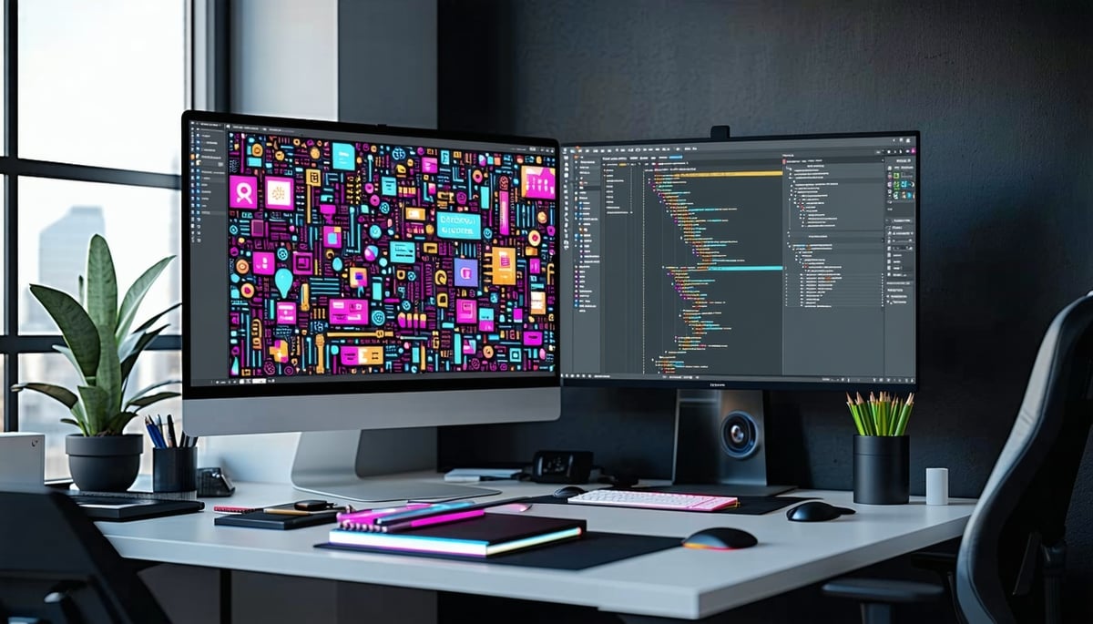 A Figma workspace and a code editor shown side by side.