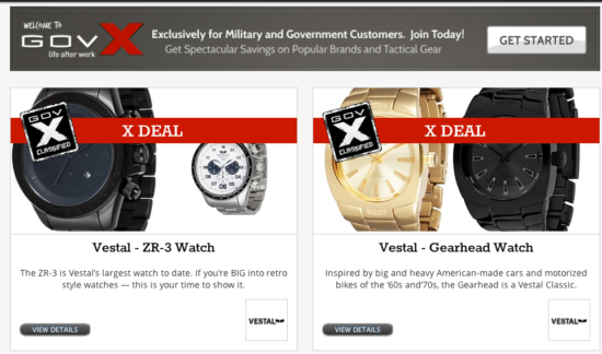 Image of a GovX promotion and special deal on two watches