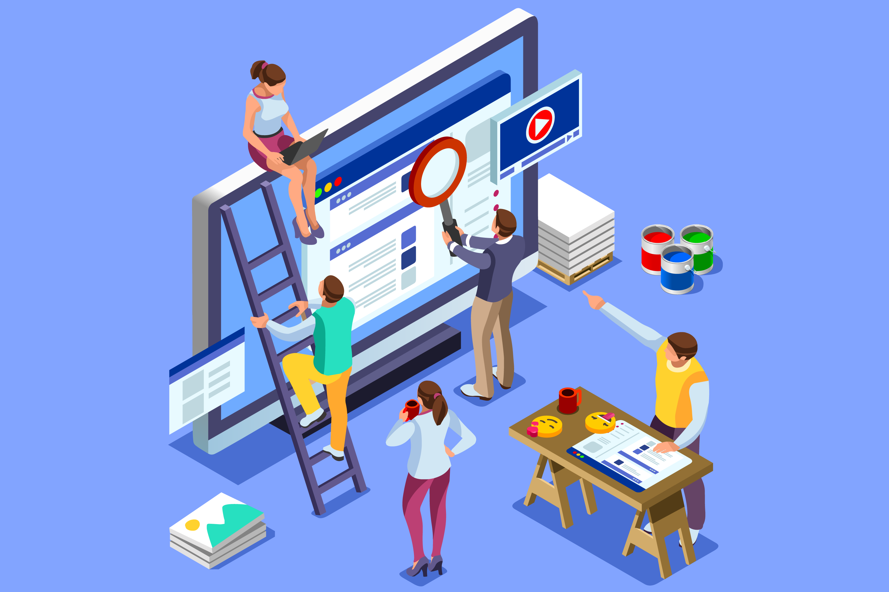 Illustration of people working on design