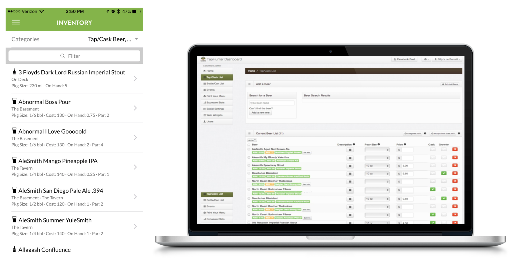 startup taphunter interface