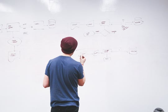 User Experience Designer writing ideas on a whiteboard