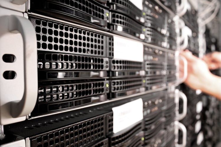 Close up photo of computer servers used for storing and sharing databases