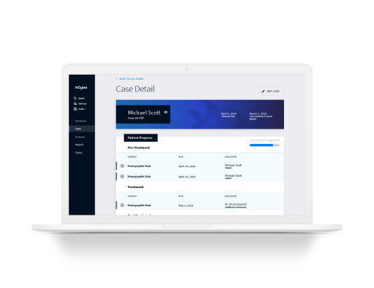 inCytes software application on a laptop showcasing the Case Detail view
