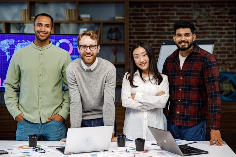 Background image of A team of young multinational business people are working on a startup. New generation of startups
