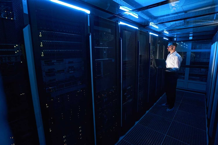 Cybersecurity expert looking at a cloud computing system