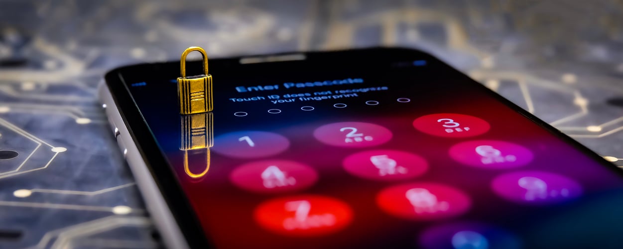 Security lock on a smartphone representing mobile app security