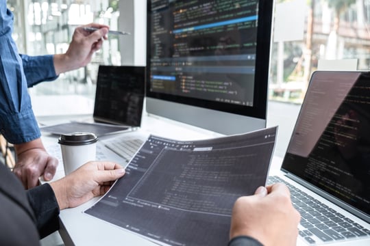 Team of developers working on a software development project