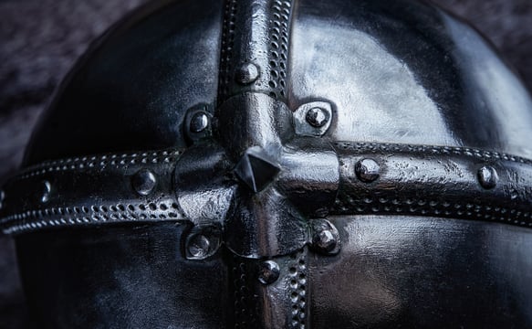 Background image of Top view of helmet of medieval european knight
