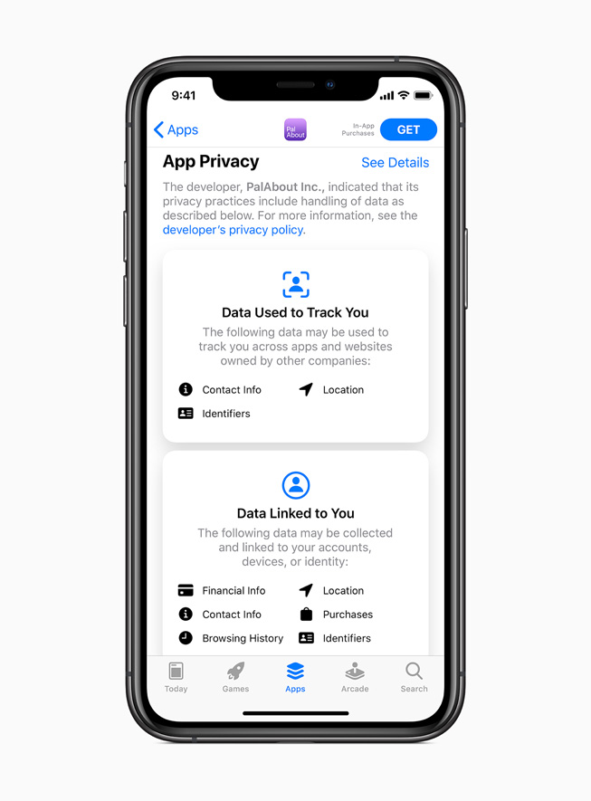 Image of updated app store showing new privacy features.