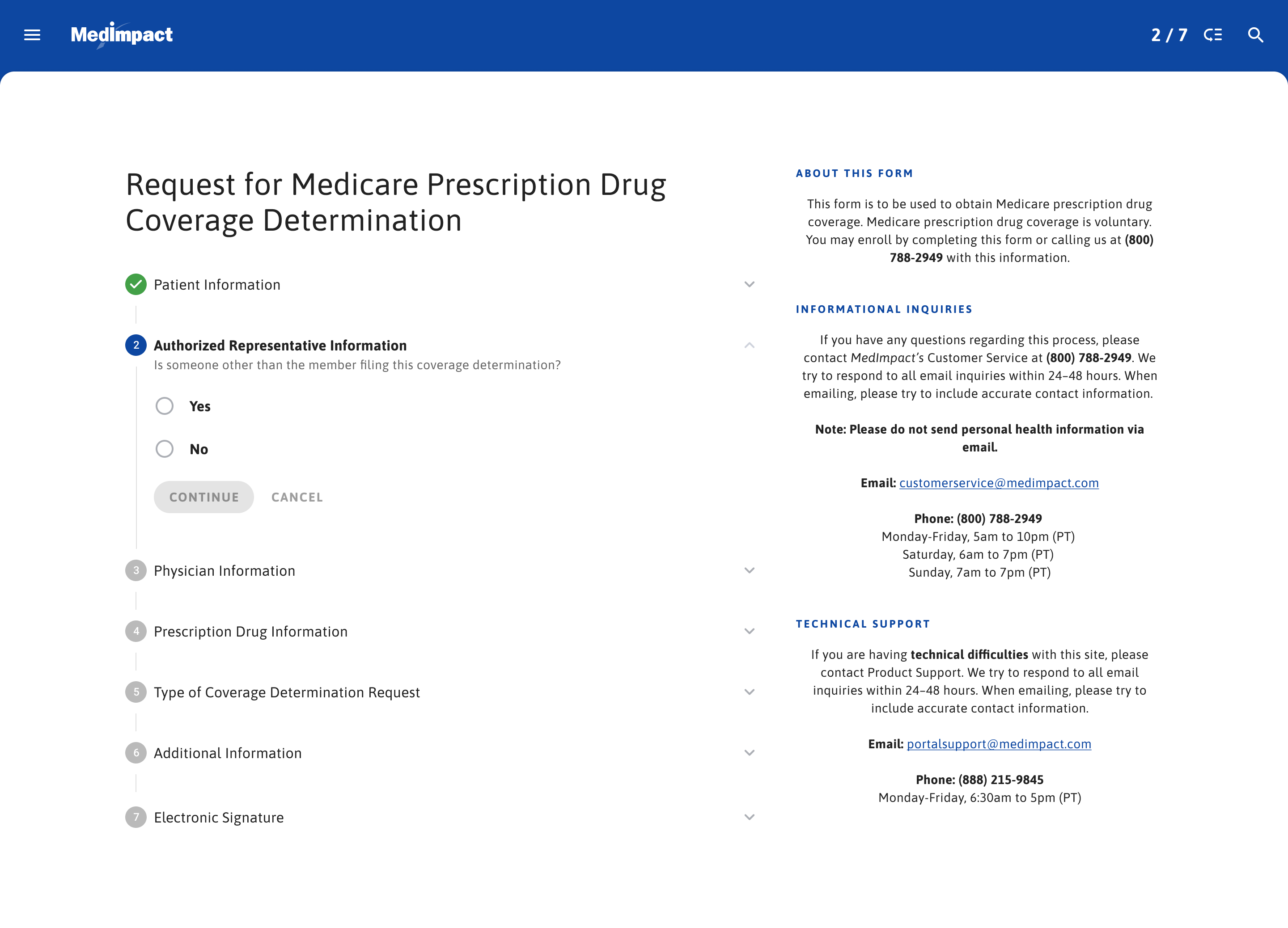 MedImpact prescription drug coverage determination web application screen