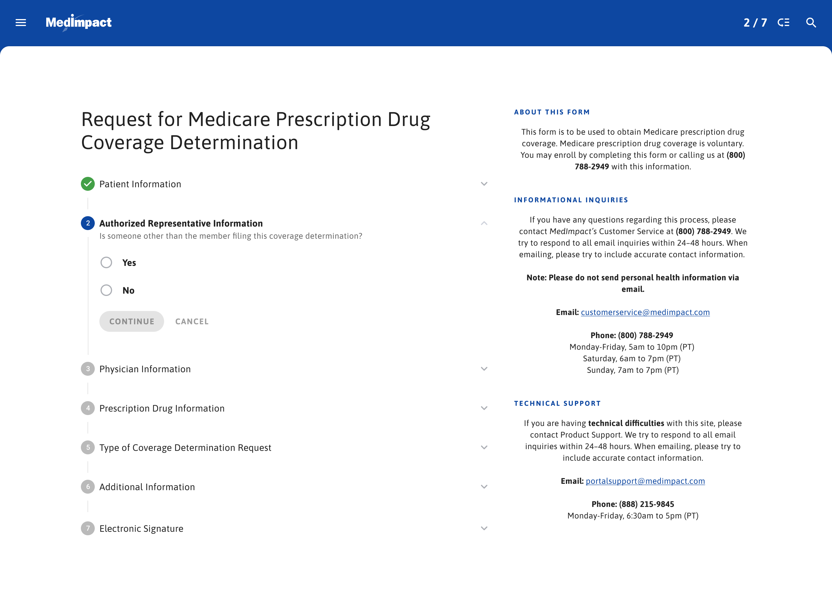 MedImpact prescription drug coverage determination web application screen MedImpact prescription drug coverage determination web application screen