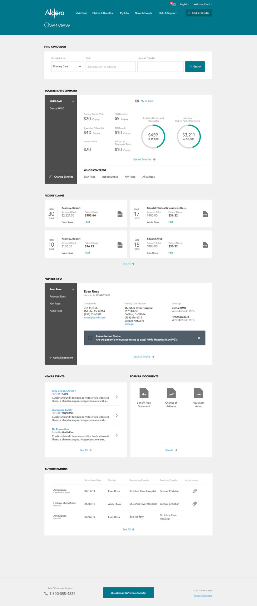 Aldera prototype of healthcare member portal created by Seamgen