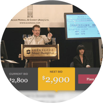 Auction shown via live video feed, enabling online bidders to participate in the action