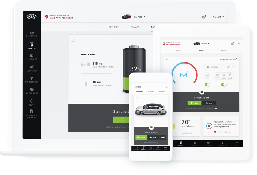 A laptop displaying Kia's UVO Owner's Portal which Seamgen designed A laptop displaying Kia's UVO Owner's Portal which Seamgen designed