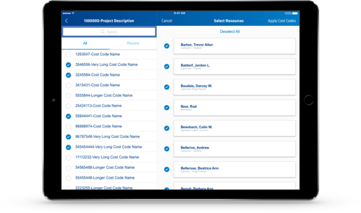 Tablet displaying a list of projectss