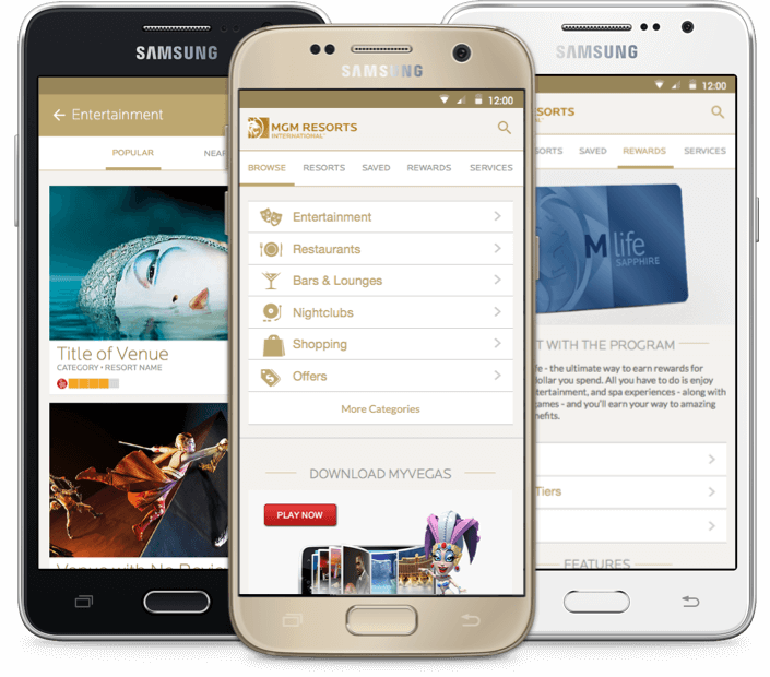 Mobile devices running MGM Resorts app